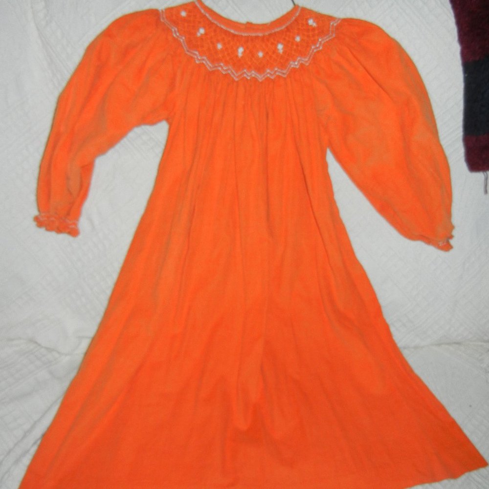 Smocked Bishop Style Fall Autumn Burnt Orange Dress 6X